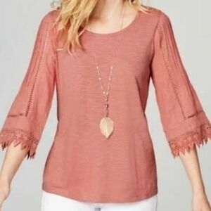 J. Jill Cotton Modal‎ Peasant 3/4 Sleeve Tee Top Large Petite Mauve Dusty Pink